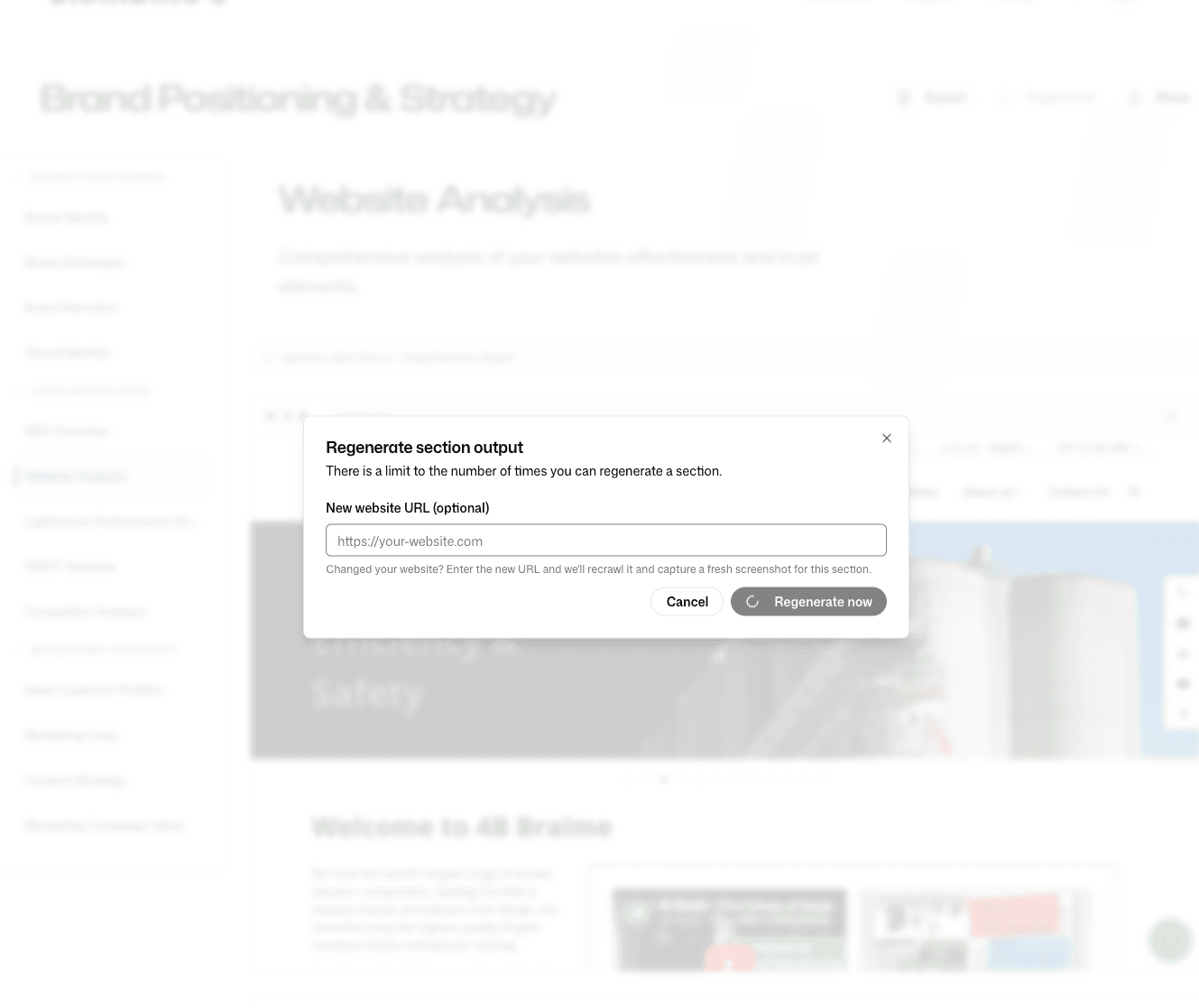 Regenerate dialog with a new website URL field