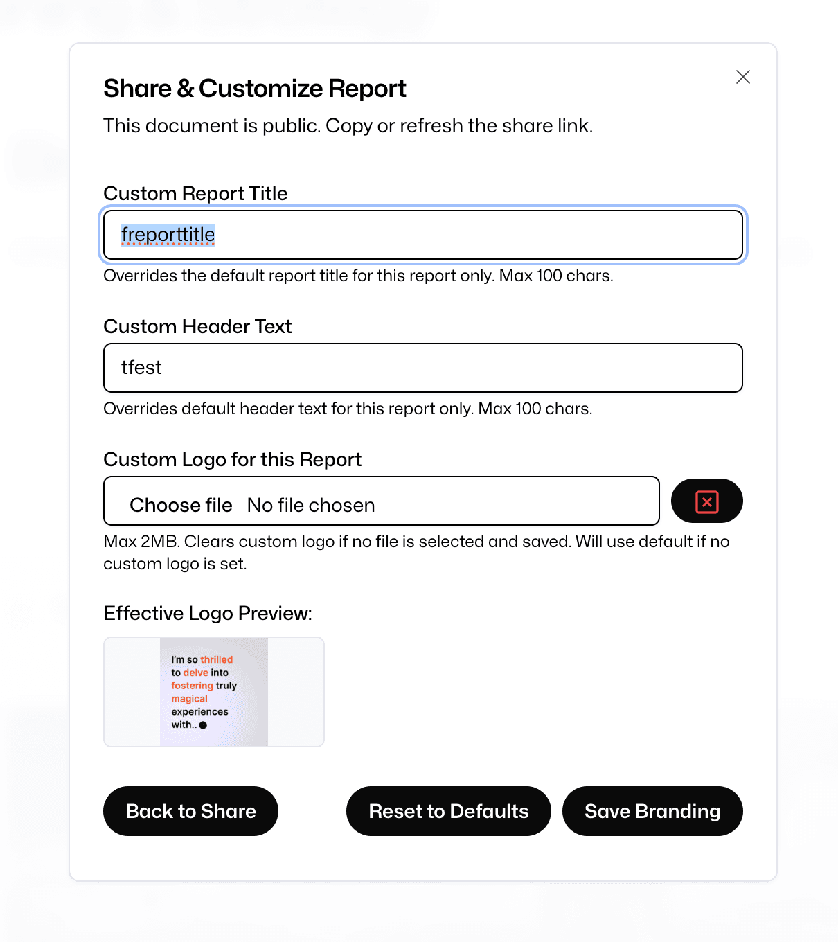 Sharing the downloaded PDF report